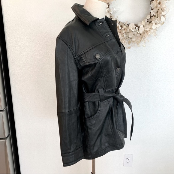 🖤 Nasty Gal Black Real Leather Oversized Tie-Waist Shirt Jacket Shacket - Picture 4 of 13